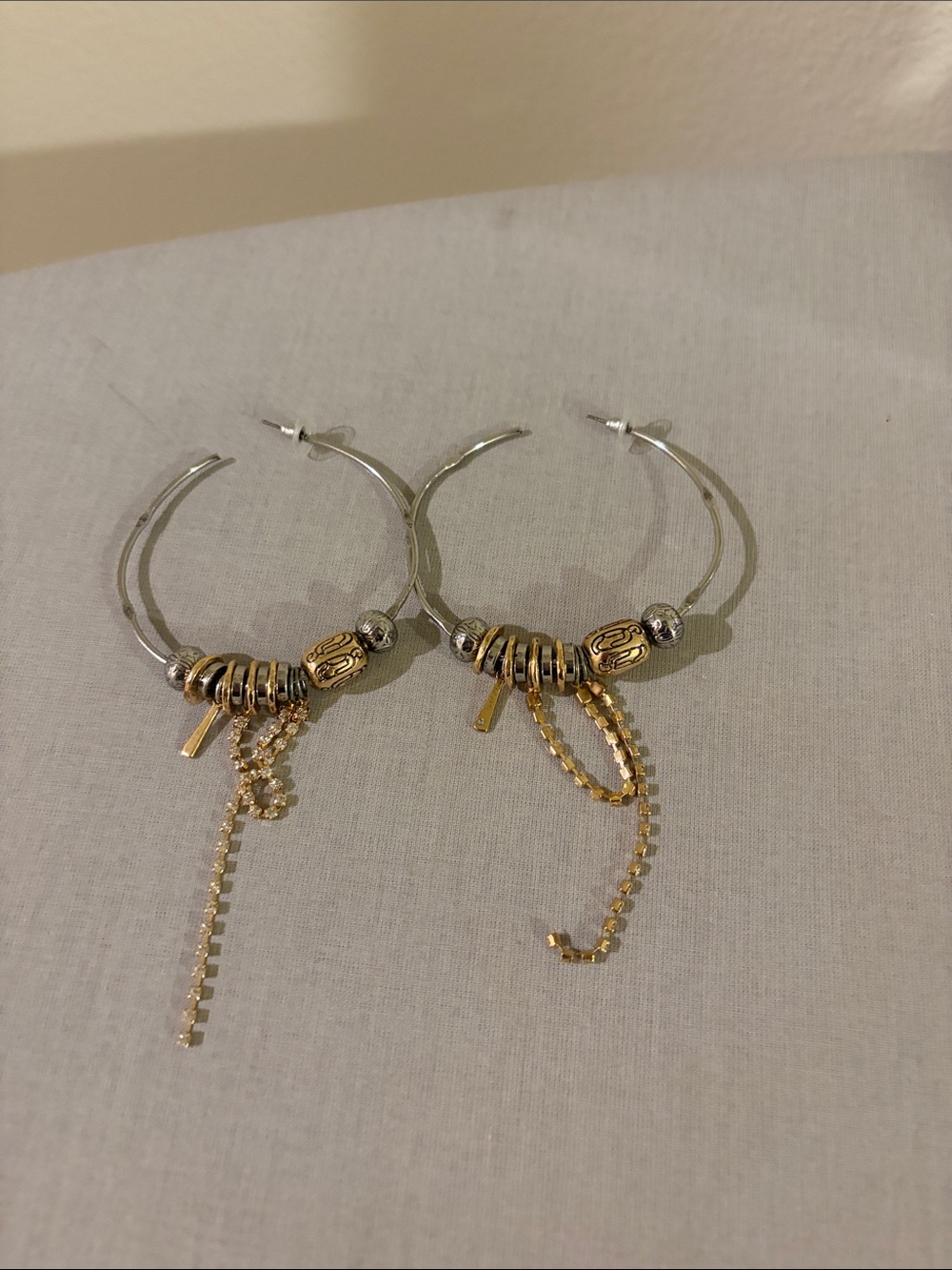 Free People Two-Tone Hoop Earrings with Gold Beads and Chains